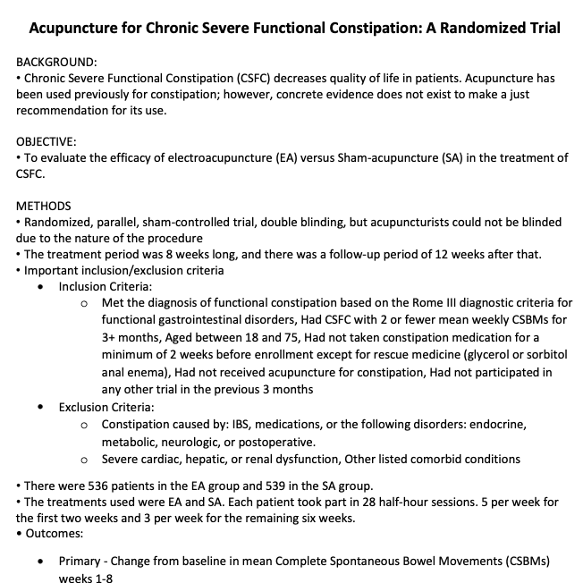 Acupuncture for Chronic Severe Functional Constipation: A Randomized, Controlled Trial
