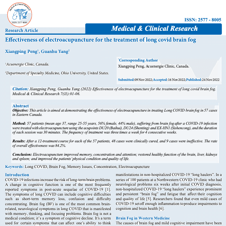 Effectiveness of electroacupuncture for the treatment of long covid brain fog