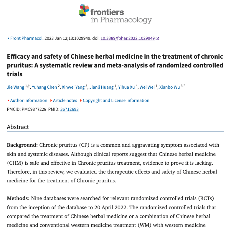 Efficacy and safety of Chinese herbal medicine in the treatment of chronic pruritus: A systematic review and meta-analysis of randomized controlled trials