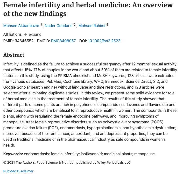 Female infertility and herbal medicine: An overview