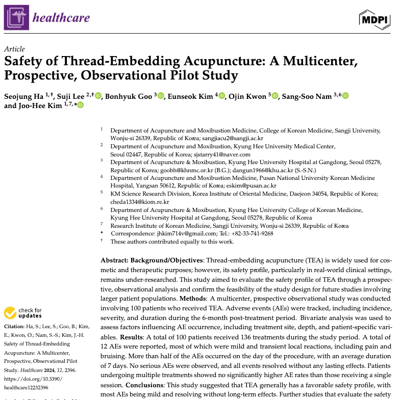 Safety of Thread-Embedding Acupuncture: A Multicenter, Prospective, Observational Pilot Study
